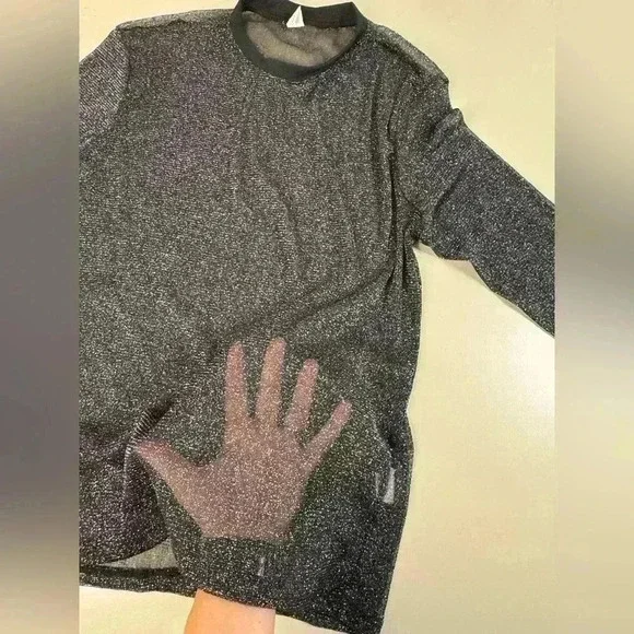 WhimsiGoth Mesh Longsleeve Sheer Shirt Women’s Medium Fairy Shimmer Black Y2K - Picture 9 of 11